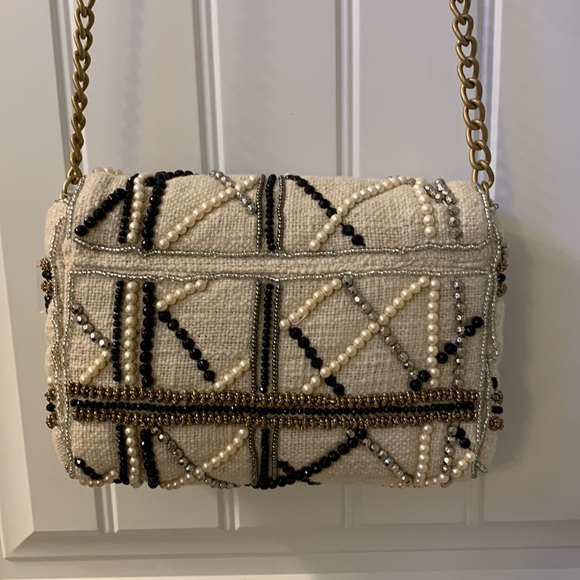 Zara Beaded Off-White Crossbody Bag - Picture 2 of 14